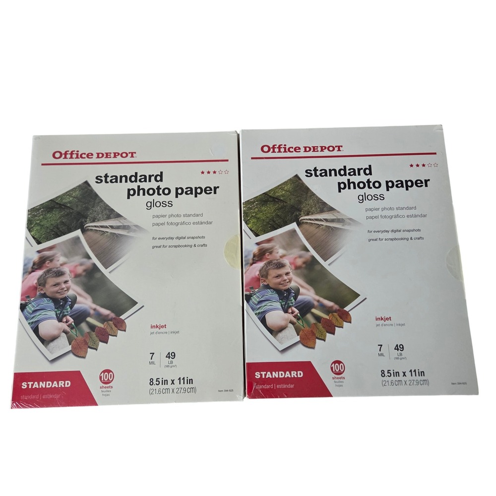 Office Depot 394-925 Standard Glossy Photo Paper 8.5x11 Inkjet 200ct White 49lb